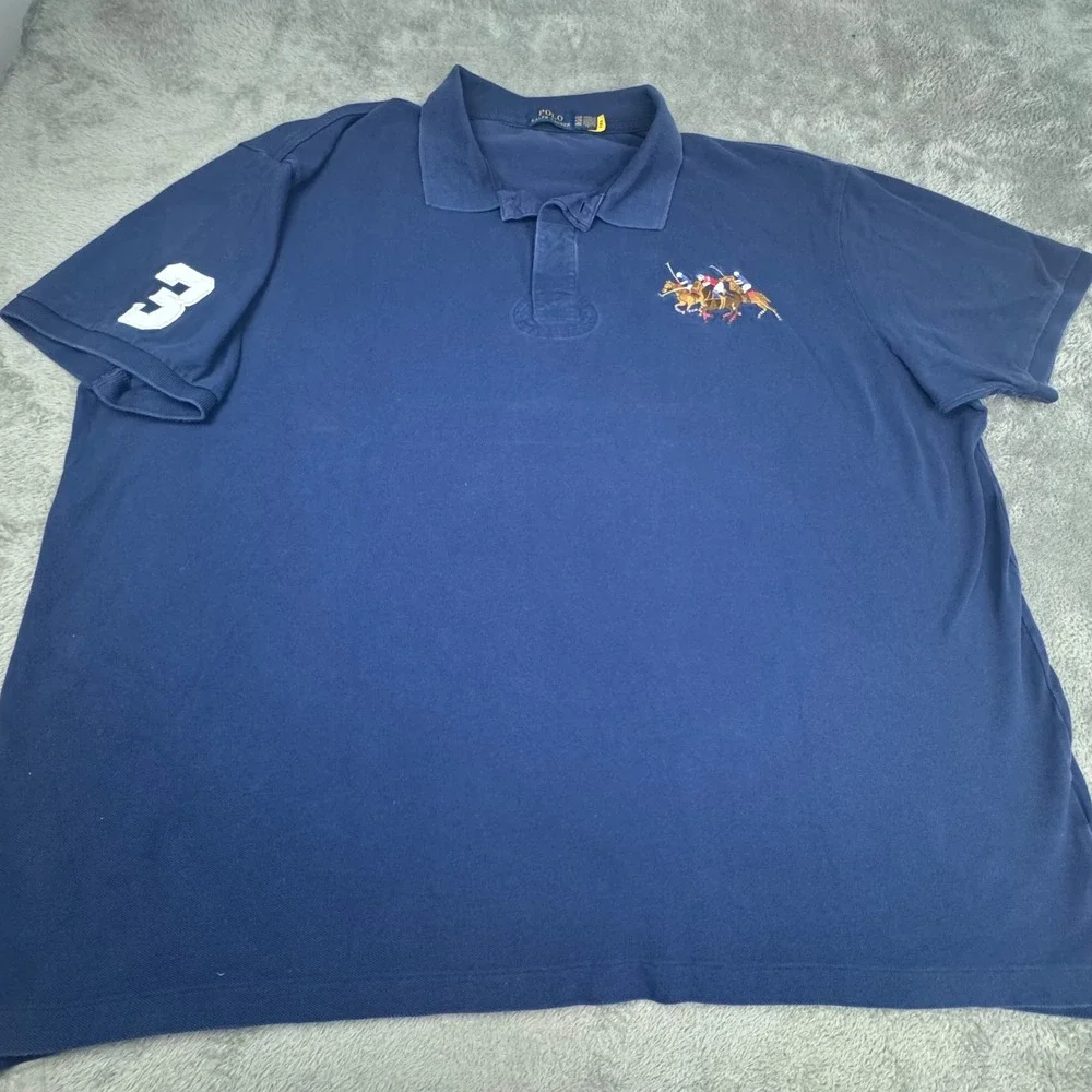 Polo Ralph Lauren Polo Shirt Mens 4XB Navy Blue Excellent Triple Pony Big & Tall
